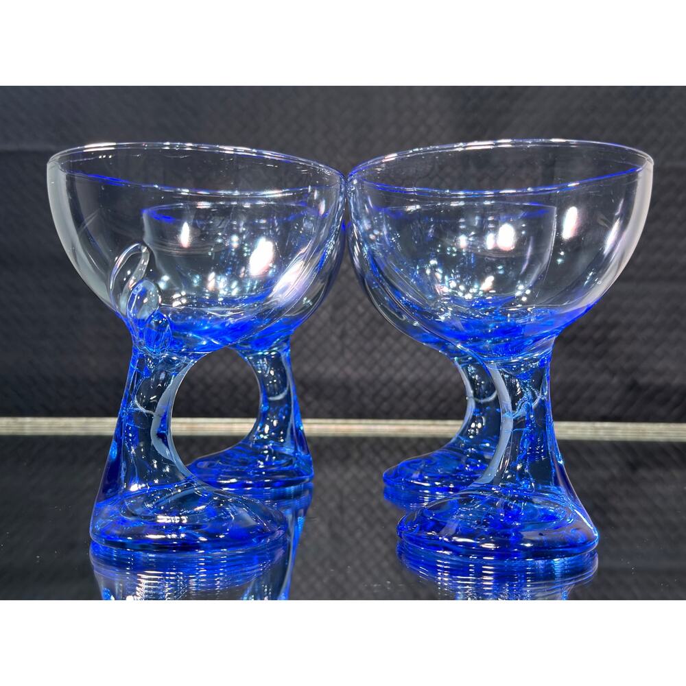 Set of 4 Vintage Italian Cobalt Blue Dessert Bowls | Sculptural Glass | 1980s